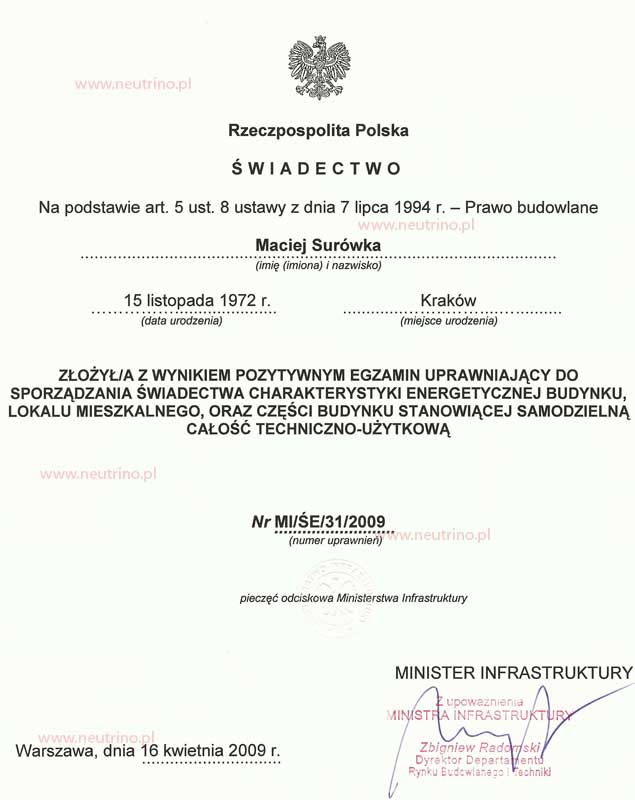 Uprawnienia w zakresie sporzdzania wiadectw charakterystyki energetycznej